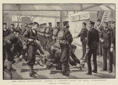 The Naval Manoeuvres, arming a Landing Party on HMS Conqueror by Charles J. Staniland
