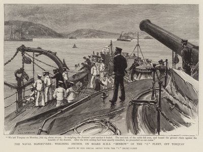 The Naval Manoeuvres, weighing Anchor on Board HMS Benbow of the C Fleet, off Torquay by Charles J. Staniland