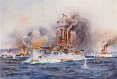 The Destruction of the Spanish Fleet outside Santiago Harbour by Charles John de (after) Lacy