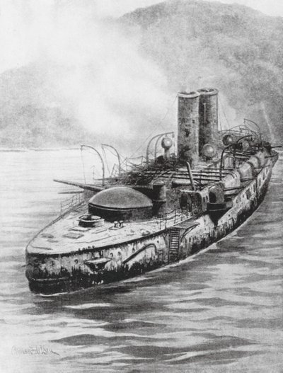 The Spanish Armoured Cruiser Oquendo after the Naval Engagement 1898 by Charles John de (after) Lacy