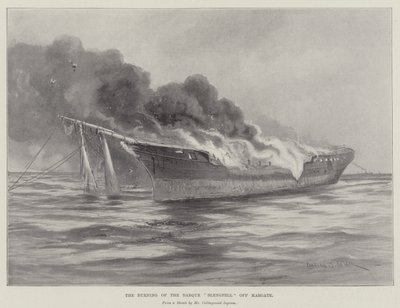 The Burning of the Barque Blengfell off Margate by Charles John de Lacy