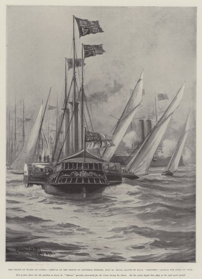 The Prince of Wales at Cowes, Arrival of the Prince on Saturday Evening, 30 July, Royal Salute by HMS Crescent, Captain the Duke of York by Charles John de Lacy