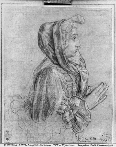 Half length profile of a woman with hands clasped, known as Madame de Maintenon by Charles Le Brun