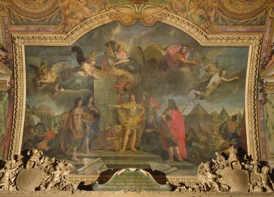 King Louis XIV Gives Orders to Simultaneously Attack Four of the Strongest Dutch Positions in 1672, Ceiling Painting from the Galerie des Glaces by Charles Le Brun