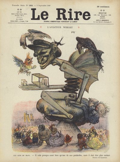 Caricature of American Aviator Wilbur Wright (Illustration for Le Rire) by Charles Leandre