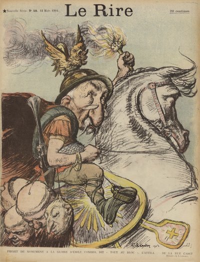 Caricature of French Prime Minister Emile Combes as Attila the Hun (Illustration for Le Rire) by Charles Leandre