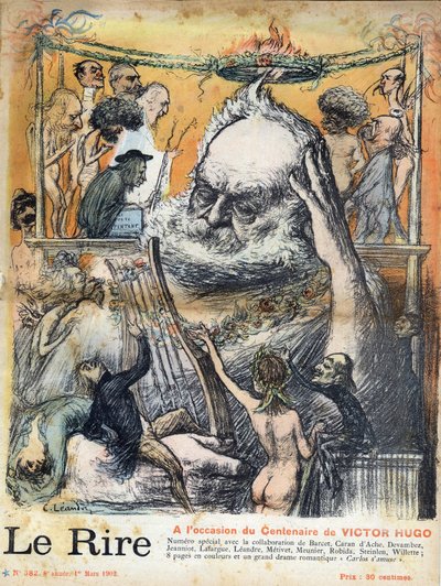 First page of the newspaper Le rire of 1 March 1902 dedicated to the centenary of the birth of Victor Hugo: Victor Hugo cartoon by Charles Leandre - Victor Hugo French writer, by Charles Leandre, front page of paper on March 1902 by Charles Leandre