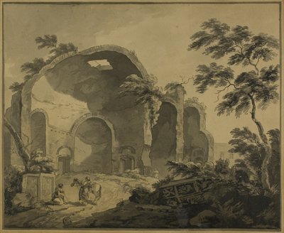 Roman Ruins with Two Peasants Conversing in the Foreground by Charles Louis Clerisseau