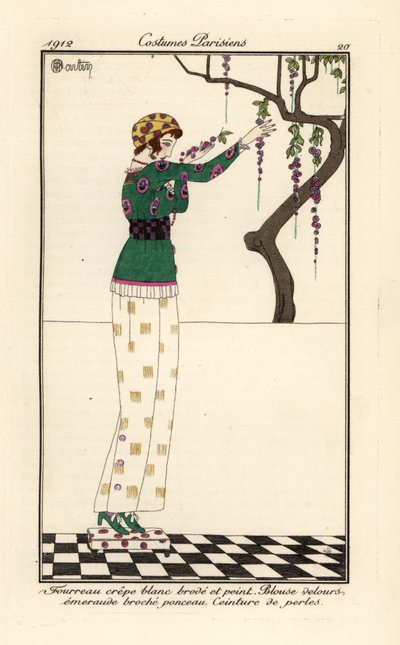 Woman in a Printed and Embroidered Sheath Dress by Charles Martin