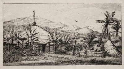 New Caledonia: Large Native Hut on the Road from Balade to Puebo, 1845 by Charles Meryon