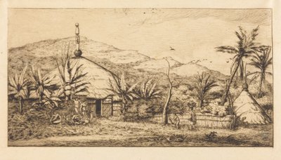 New Caledonia: Large Native Hut on the Road from Balade to Puebo, 1845 by Charles Meryon
