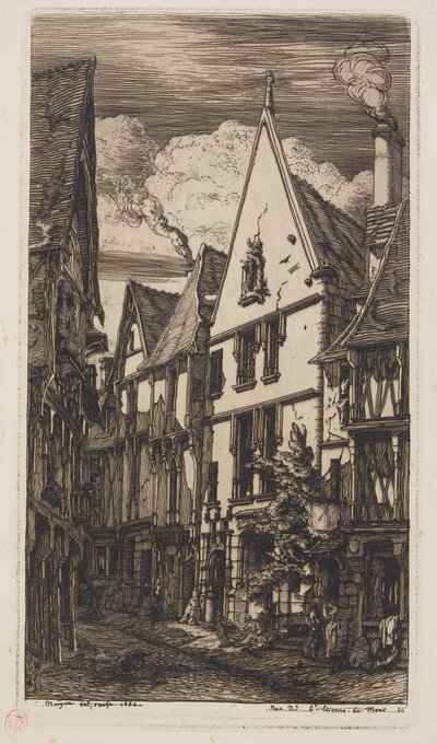 View along Rue des Toiles, Bourges by Charles Meryon