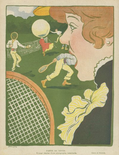 Tennis, strange result of an instant photograph, Illustration for Le Rire by Charles Meunier