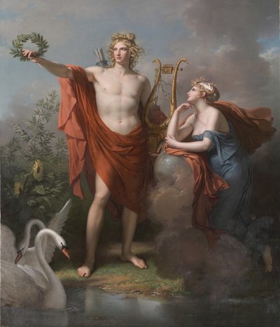 Apollo, God of Light, Eloquence, Poetry and the Fine Arts with Urania, Muse of Astronomy by Charles Meynier