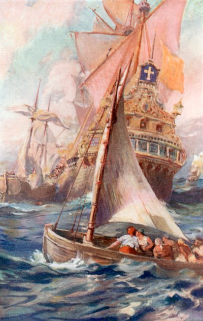 An attack on a Spanish Galleon by Charles Mills (after) Sheldon