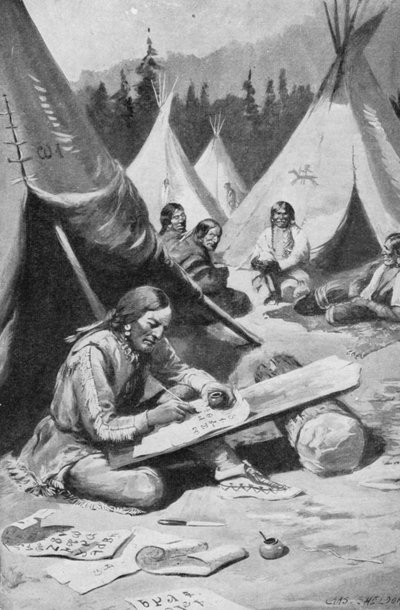 Sequoya Working Out His Alphabet by Charles Mills (after) Sheldon