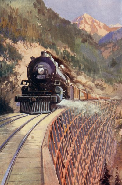 Train Crossing Canyon in North America by Charles Mills after Sheldon