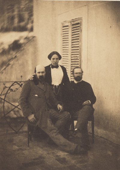 Portrait of Rachel Félix and Two Unidentified Men on a Balcony by Charles Nègre
