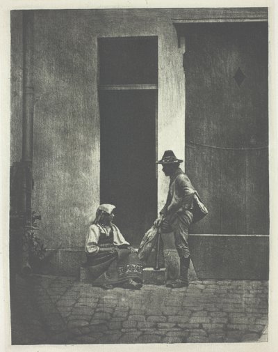 Standing Pifferaro and Seated Italian Peasant Woman, in the Courtyard of 21 Quai Bourbon by Charles Nègre