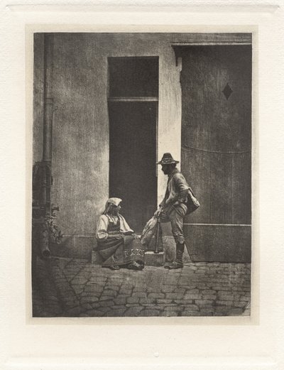 Plate IV – Pifferaro Standing and Italian Peasant Seated, in the Court of 21 Quai Bourbon by Charles Nègre