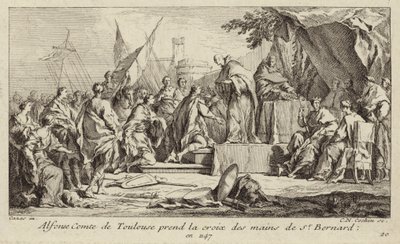 Alfons I, Count of Toulouse, takes the Cross from the hand of Bernard of Clairvaux, vowing to join the Second Crusade by Charles Nicolas II Cochin