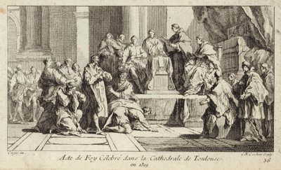 Repentant Cathars declaring their faith in the Catholic religion in Toulouse Cathedral, France by Charles Nicolas II Cochin