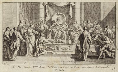 King Charles VIII of France giving a hearing to the deputies from Languedoc at the Estates General in Tours by Charles Nicolas II Cochin