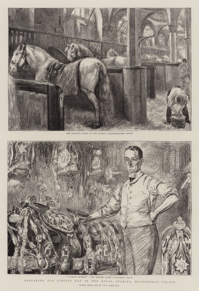 Preparing for Jubilee Day in the Royal Stables, Buckingham Palace by Charles Paul Renouard