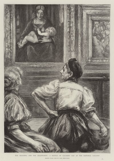 The Madonna and the Charwomen, a Sketch on Cleaning Day at the National Gallery by Charles Paul Renouard