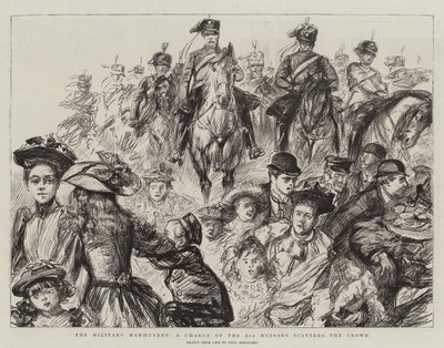 The Military Manoeuvres, a Charge of the 8th Hussars Scatters the Crowd by Charles Paul Renouard