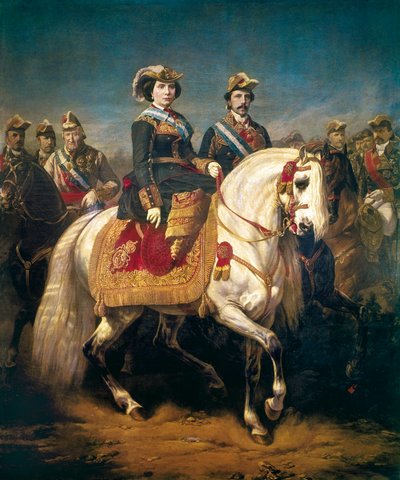 Military parade reviewed by Kings Isabella II of Spain by Charles Porion
