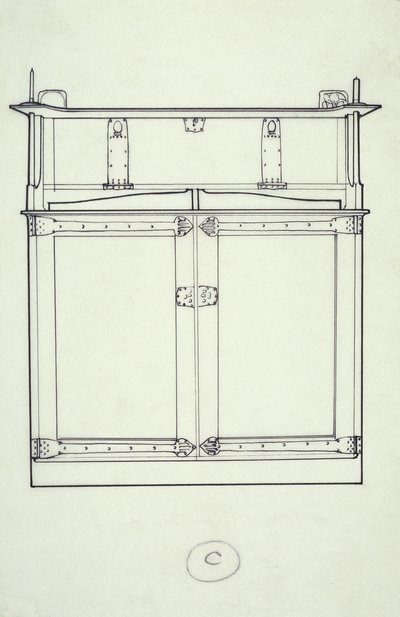 Line drawing of furniture (a cabinet), c.1910 by Charles Rennie Mackintosh