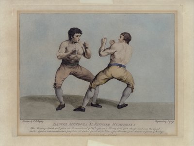 English Prizefighters Daniel Mendoza and Richard Humphreys at Their Boxing Match on 29 September 1790 (engraving) by Charles Reuben (after) Ryley