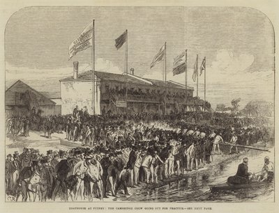 Boathouse at Putney, the Cambridge Crew going out for Practice by Sir John Charles Robinson