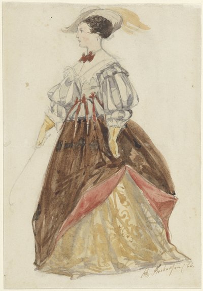 Woman in Rich Costume, Wearing a Hat and Holding a Whip by Charles Rochussen