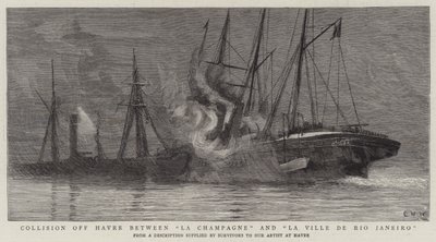 Collision off Havre Between La Champagne and La Ville de Rio Janeiro by Charles William Wyllie