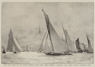 The First Race of the Royal Thames Yacht Club, the Iverna, Meteor and Maid Marian running Home by Charles William Wyllie