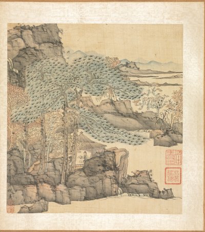Paintings after Ancient Masters: Scholar Reading in a Thatched Hut by a Waterfall by Chen Hongshou