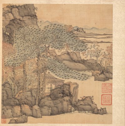 Paintings After Ancient Masters: Scholar Reading in a Thatched Hut by a Waterfall by Chen Hongshou