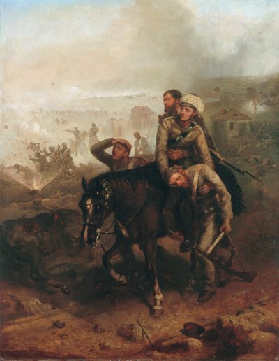 Lieutenant William George Cubitt earning the Victoria Cross at Lucknow during the Indian Mutiny on 30th June 1857 by Chevalier Louis William Desanges