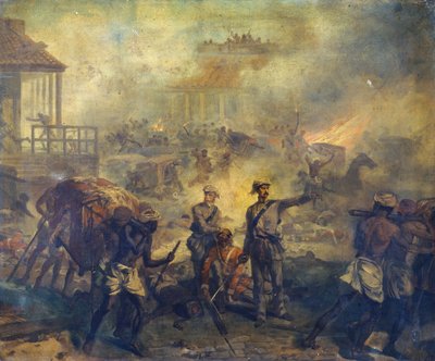 Surgeon Anthony Dickson Home VC (1826-1914) and Assistant Surgeon William Bradshaw VC (1830-61) at Lucknow during the Indian Mutiny in 1857, 1857 by Chevalier Louis William Desanges