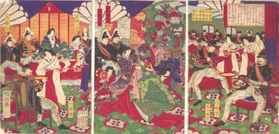 Leaders of the Pacification of the Kagoshima Rebels Celebrating with Cups by Chikanobu Yoshu