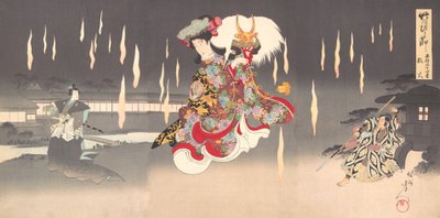 Scene of Foxfire Kitsunebi from the Play Honcho Nijushiko, 1898 by Chikanobu Yoshu