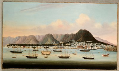 A View of Victoria, Hong Kong, with the Hulk H.M.S Princess Charlotte and American, British and French Shipping by Chinese School