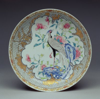 Dish painted with a long-tailed bird, rocks and flowers, Yongzheng Period, 1725-35 by Chinese School