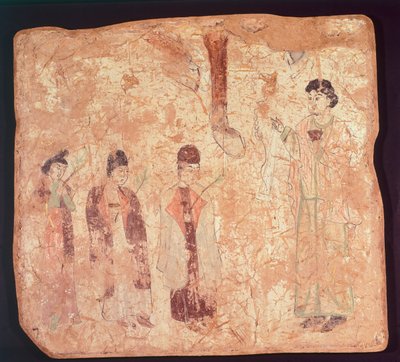 Nestorian subject, perhaps Palm Sunday, mural painting from Cristano Qoco Temple, Xinjiang, China by Chinese School
