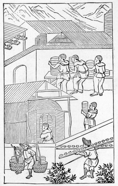 Scene of activities in a china factory, from a series of illustrations on the manufacture of china by Chinese School