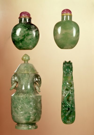 Snuff boxes and a belt hook, late Qianlong period by Chinese School