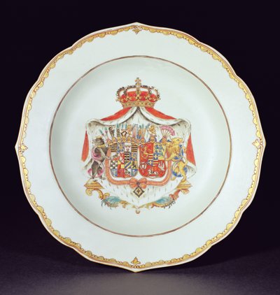 Soup plate decorated with the arms of Christian Auguste, Prince of Anhalt-Zerbst and Johanna Elizabeth of Holstein-Gottorp, parents of Catherine the Great by Chinese School