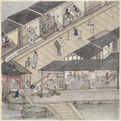 View of a Market in China by Chinese School